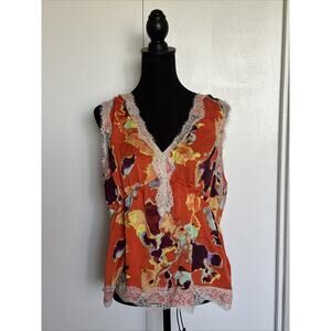 NWT Rebecca Minkoff Lace Trimmed Sleeveless Blouse Top Orange XL